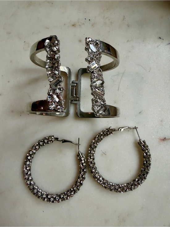 INC International Concepts Jewelry - INC International Concepts Silver-Tone Crystal Cuff and Pavé Hoop Earring Set